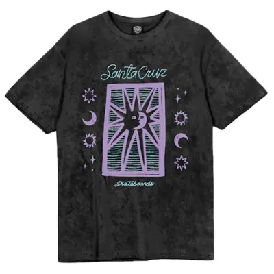 SANTA CRUZ WOMANS T-SHIRT SUN STAMP SCRIPT | CHARCOAL ACID WASH