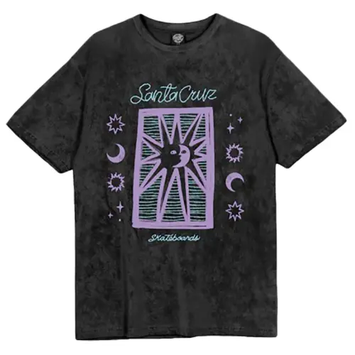 SANTA CRUZ WOMANS T-SHIRT SUN STAMP SCRIPT | CHARCOAL ACID WASH